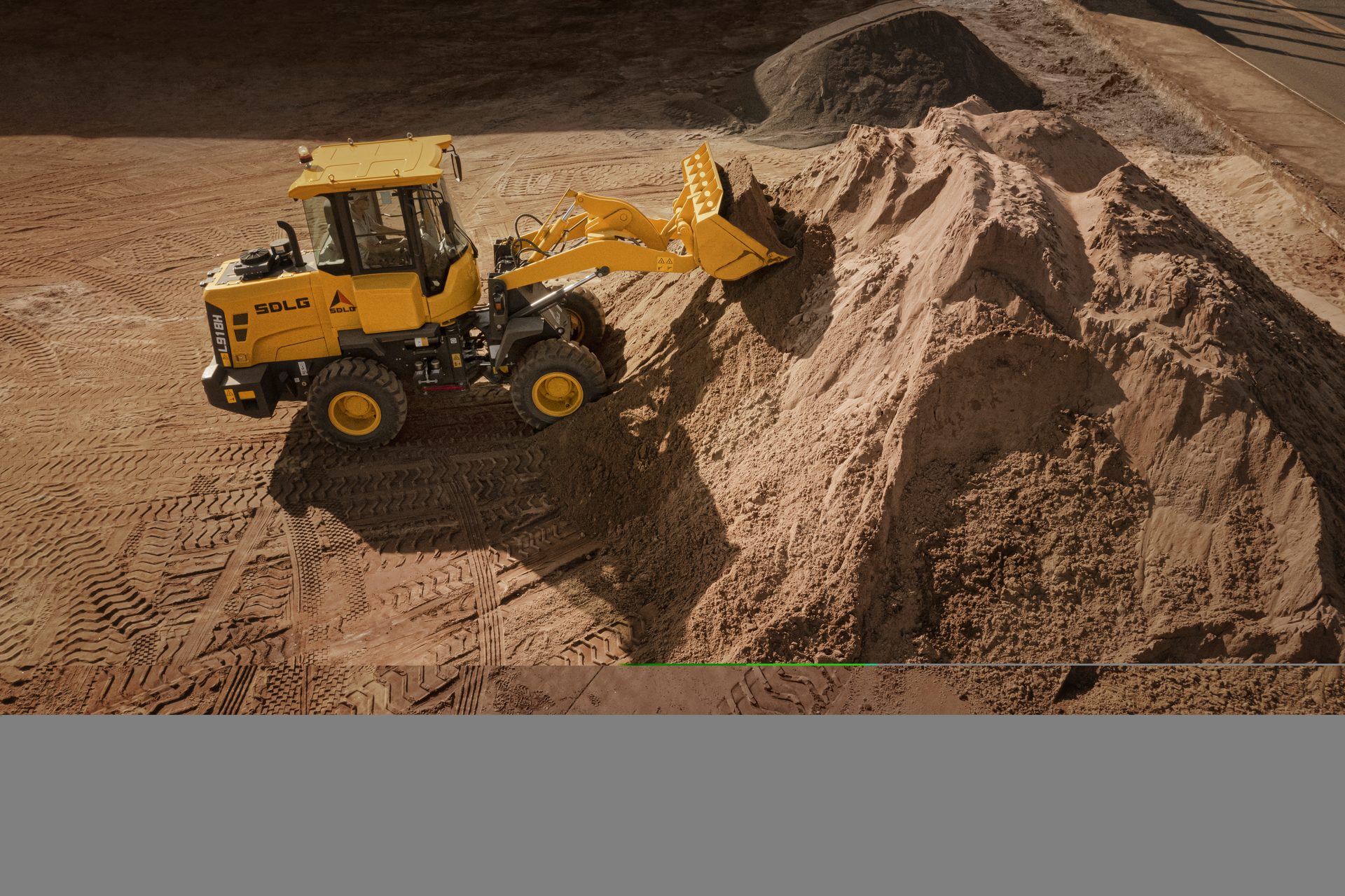Aerial view of SDLG equipment on a job site